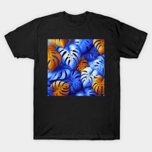 Blue Red Tropical Leaves T-Shirt